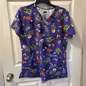 Beetlejuice Small Purple Scrub Top w/Characters Warner Brothers 2 Front Pockets